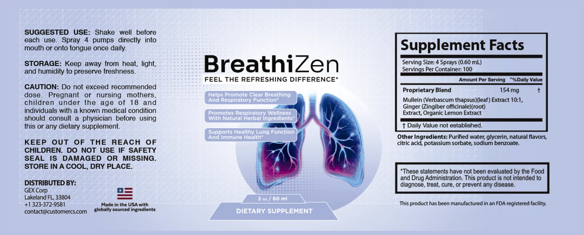 BreathiZen Supplement Facts label